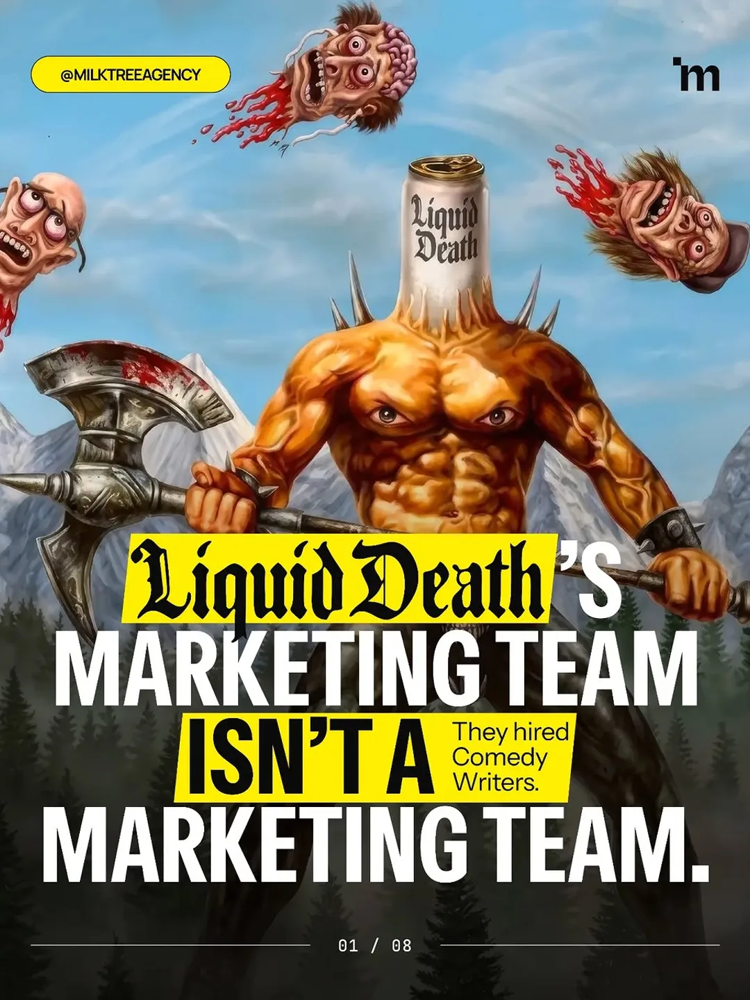Liquid Death sells water. Their VP of Creative used to make TV comedy. Their ads feature Martha Stewart and a fake cult. They’re valued at $1.4 billion.
There
