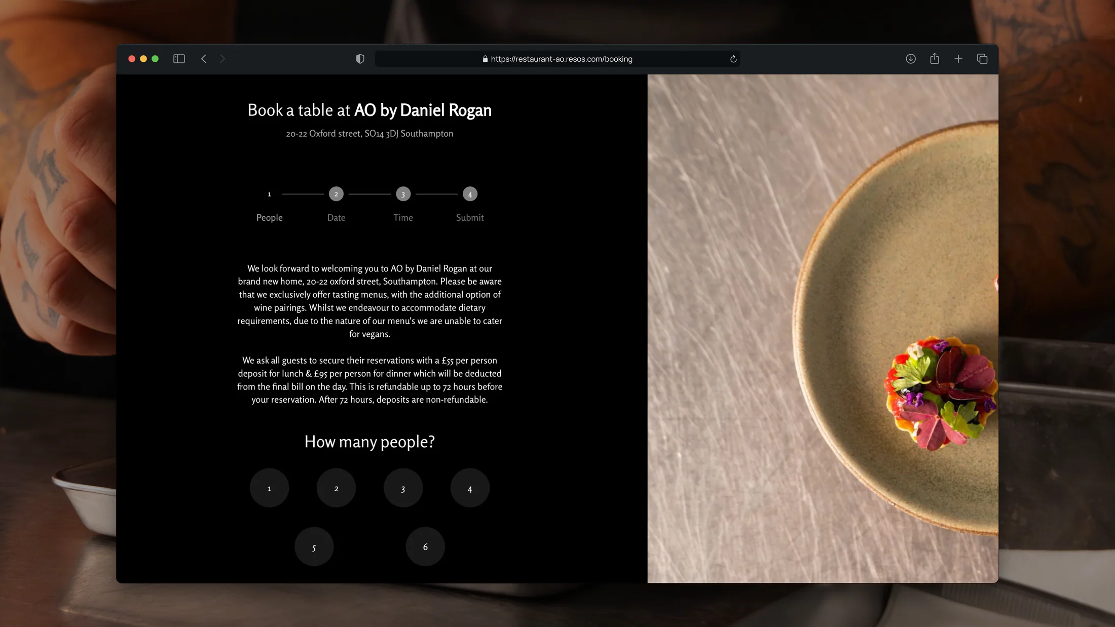 AO restaurant online booking page design
