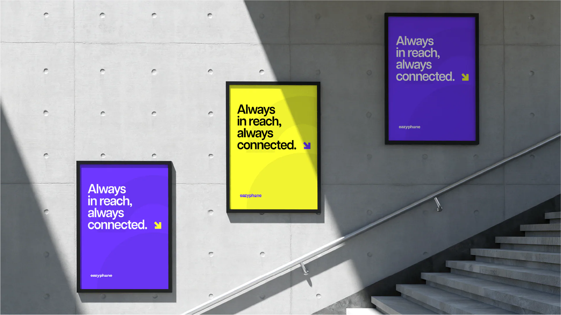 Eazy Phone poster campaign displayed on a concrete wall by a stairway