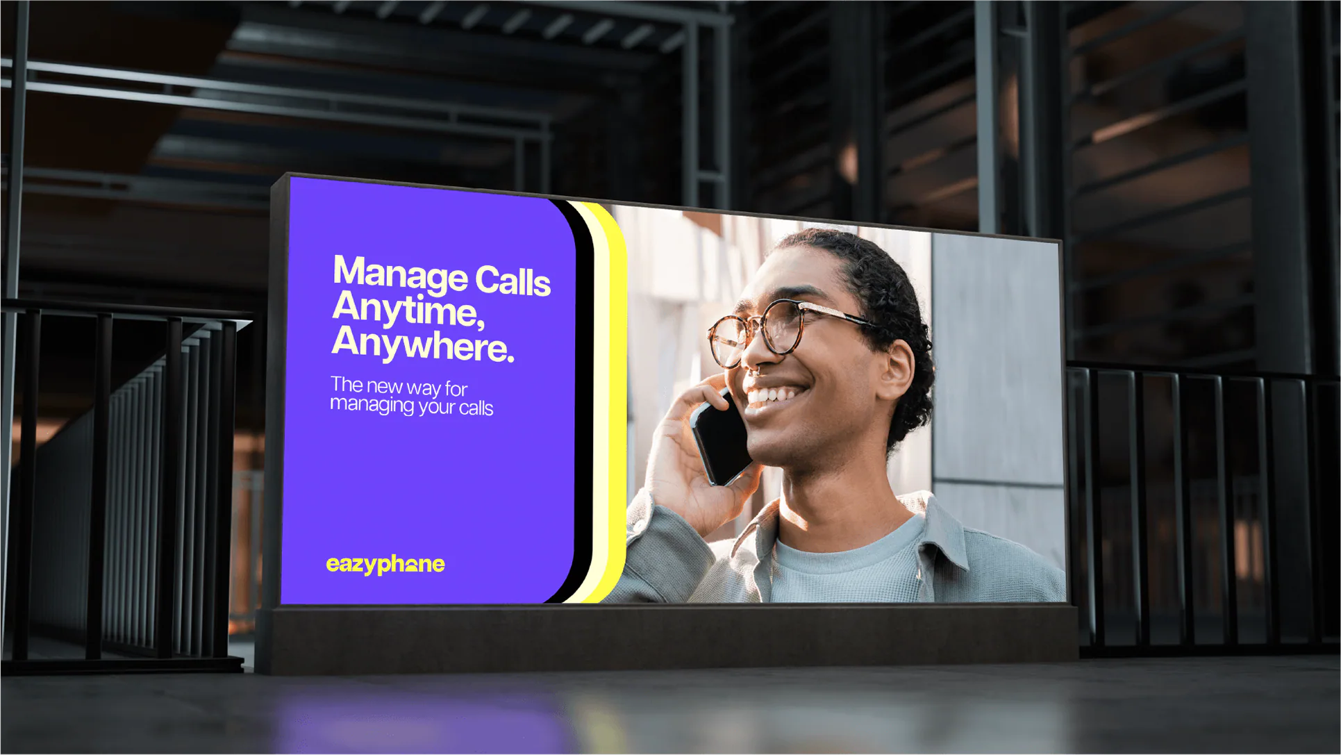 Eazy Phone campaign creative on a large digital screen