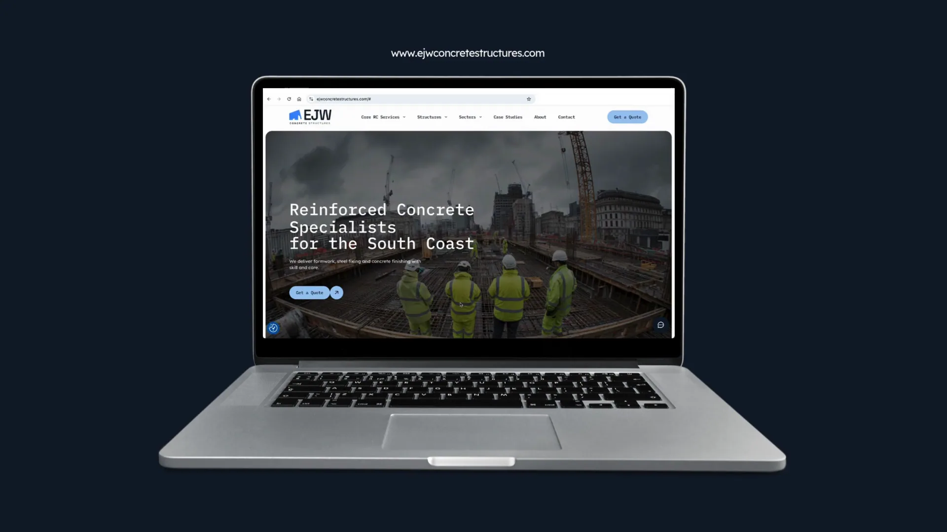 EJW Concrete Structures website shown on a laptop
