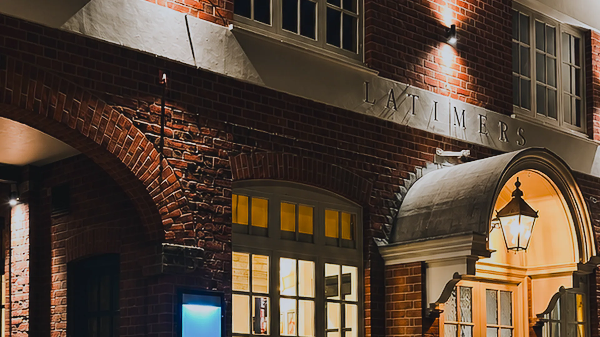 The Latimers restaurant exterior at night