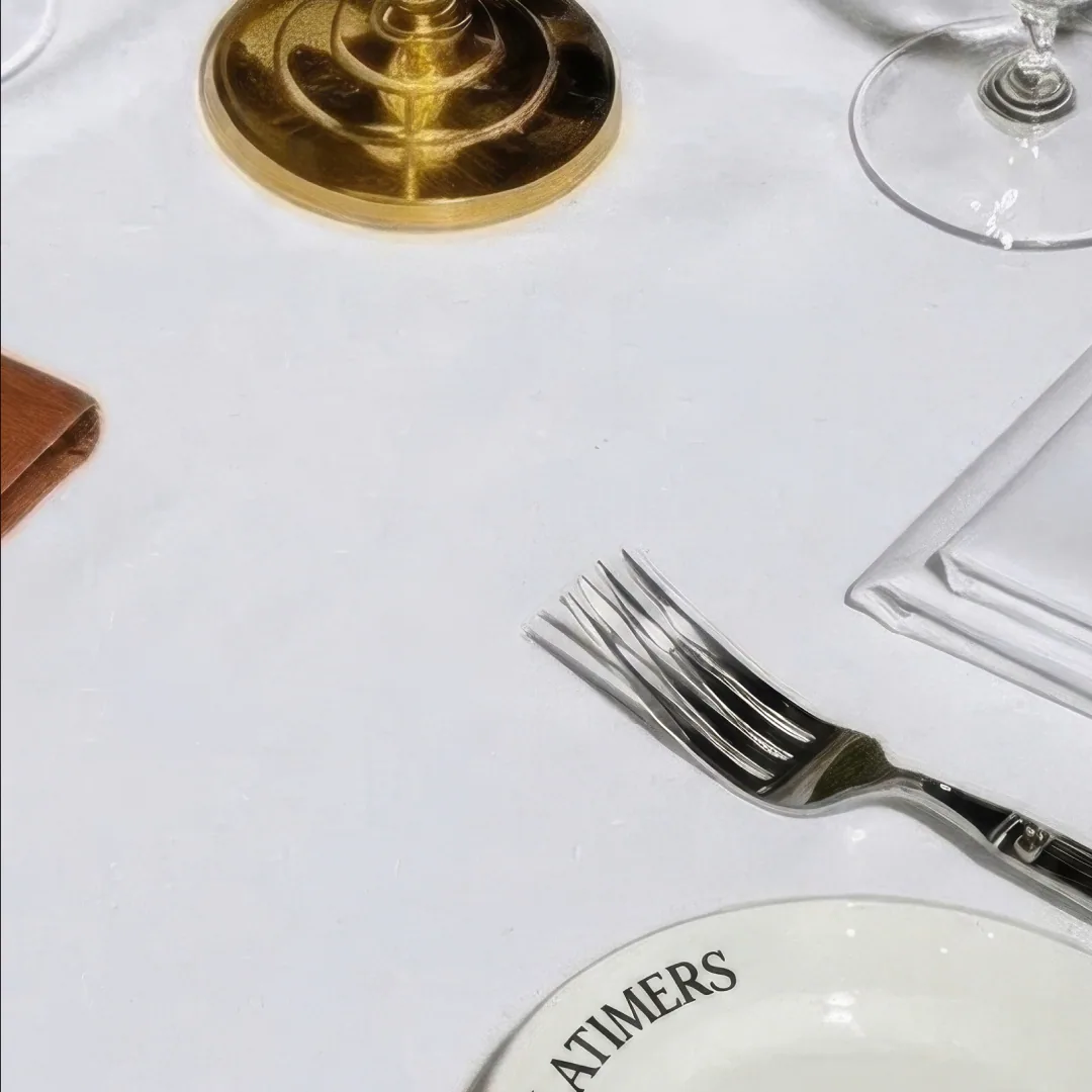 Latimers branded table setting with brass details