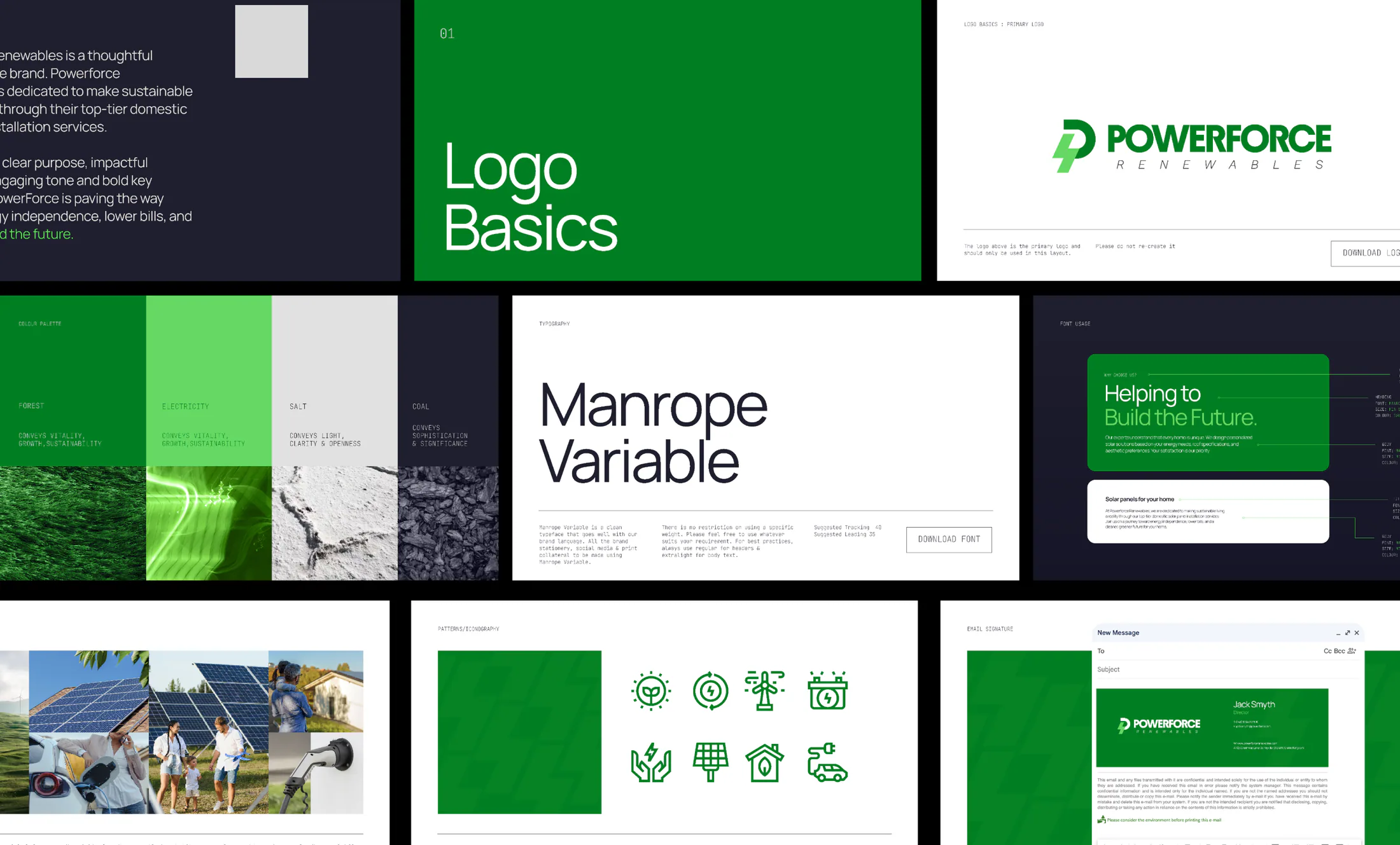 Powerforce Renewables brand guidelines spreads