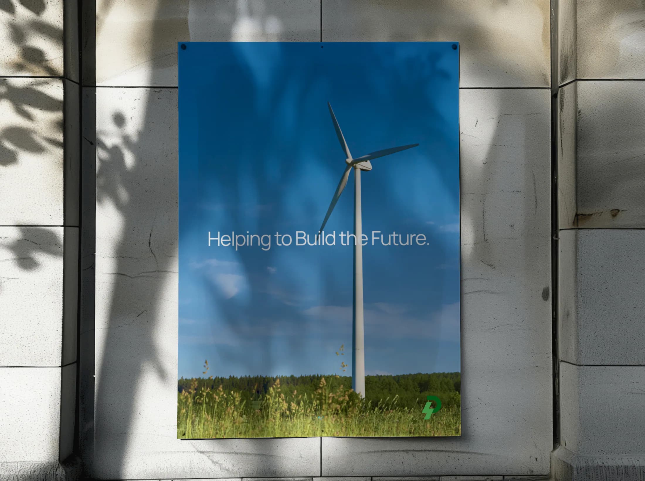 Powerforce Renewables 'Helping to build the future' poster on a wall
