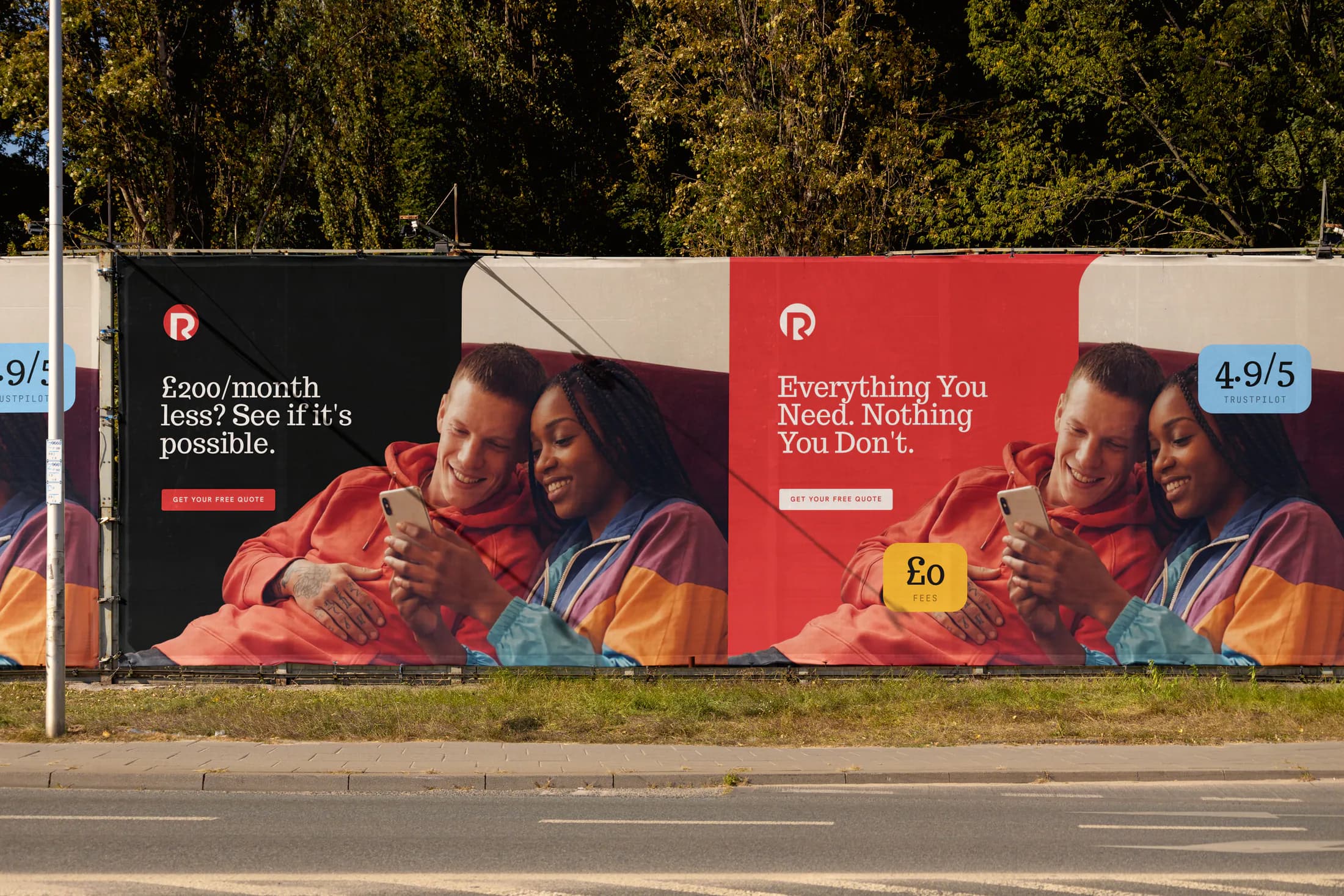 Remigo campaign creative across a large fence banner