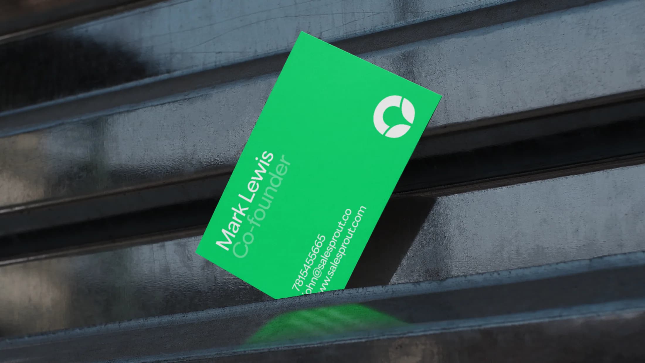SaleSprout business card in the brand green