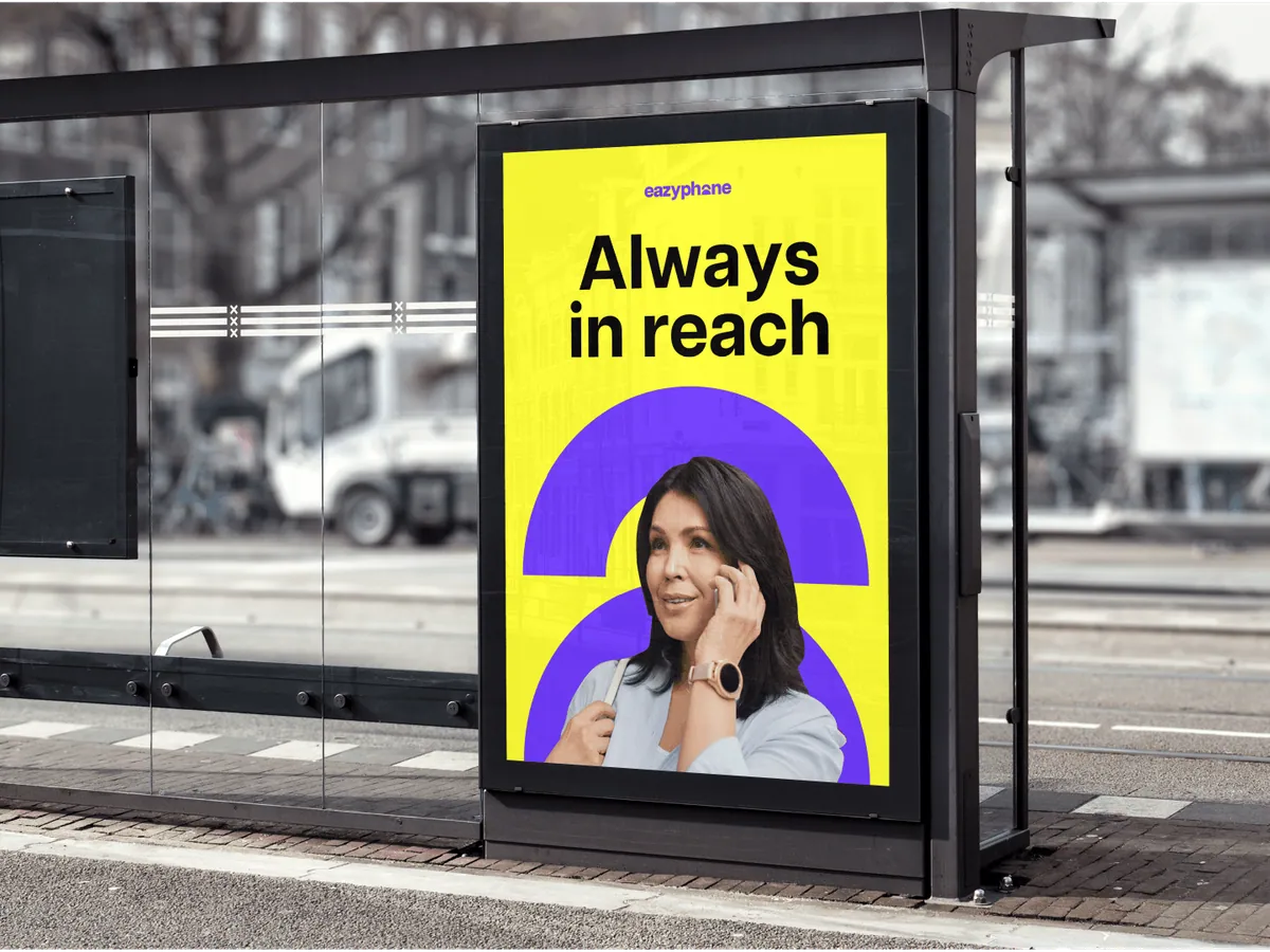 EazyPhone bus stop advertising panel with brand campaign creative